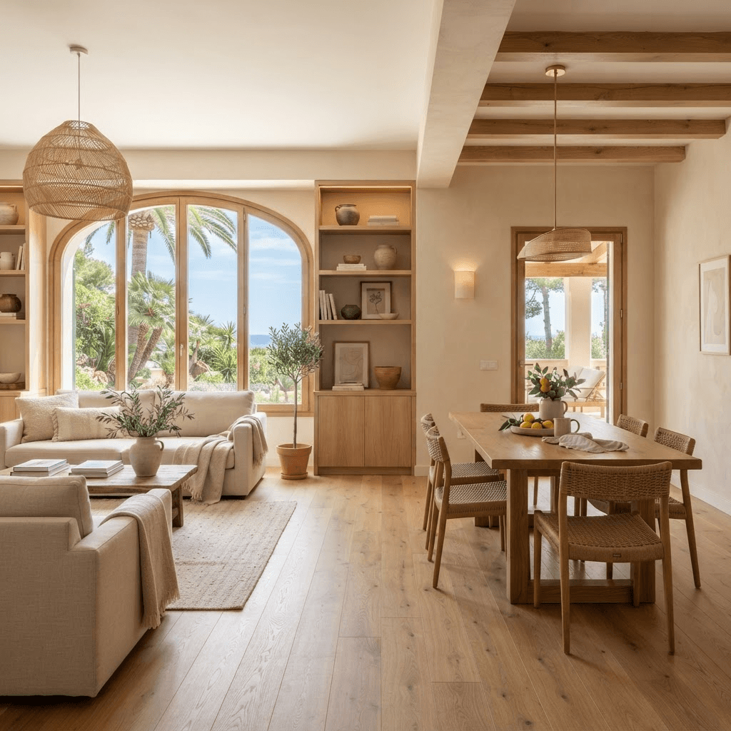 Salón-comedor pintado y reformado en tonos cálidos