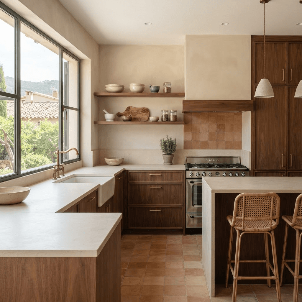 Cocina con suelo de gran formato reformada en Alicante